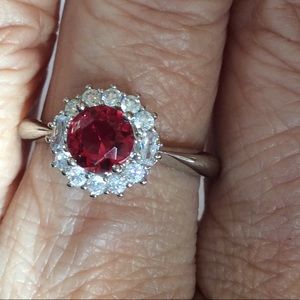 Sterling Silver Round Pink Ruby/White Topaz Ring size 7 New
